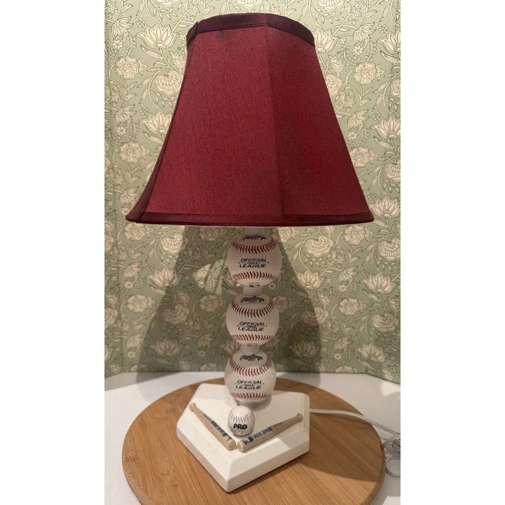 Baseball Stacked Baseballs Table Lamp  Fabric Shade Pop Art 21” Retro  90s